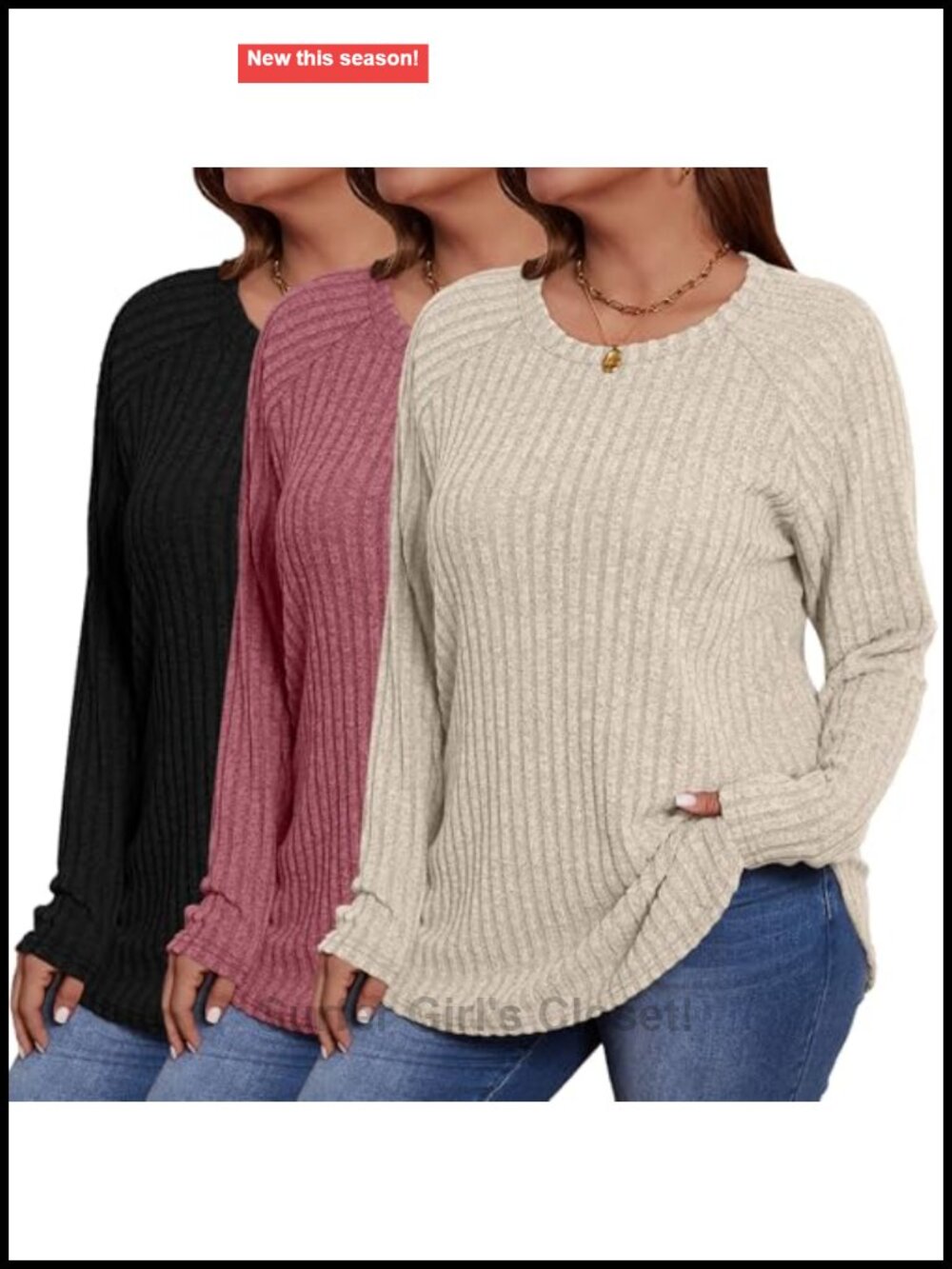 Plus Size Tunic Sweaters 3 Pack Long Sleeve Thermal Crew Neck Pullover